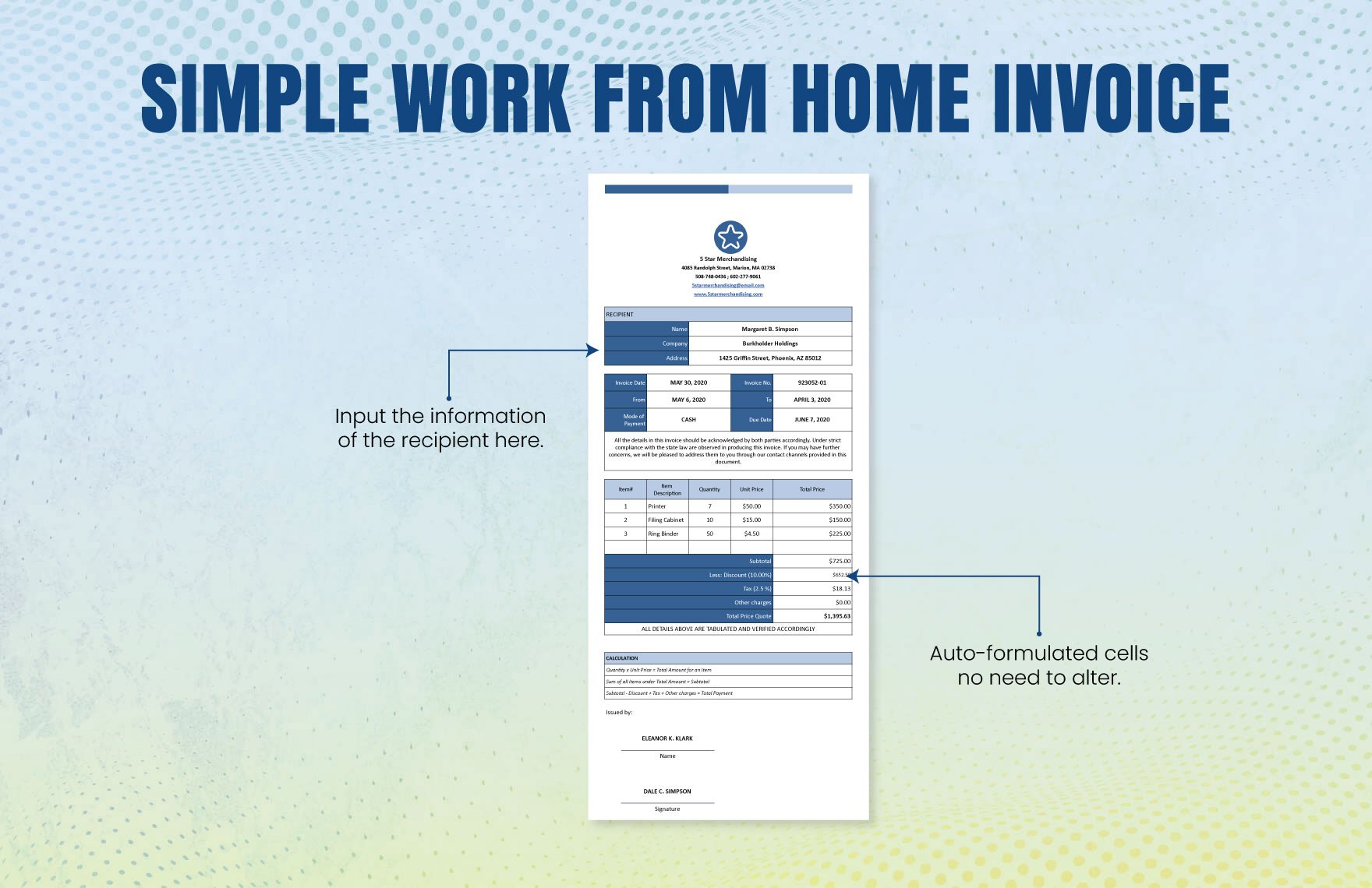 Simple Work From Home Invoice Template