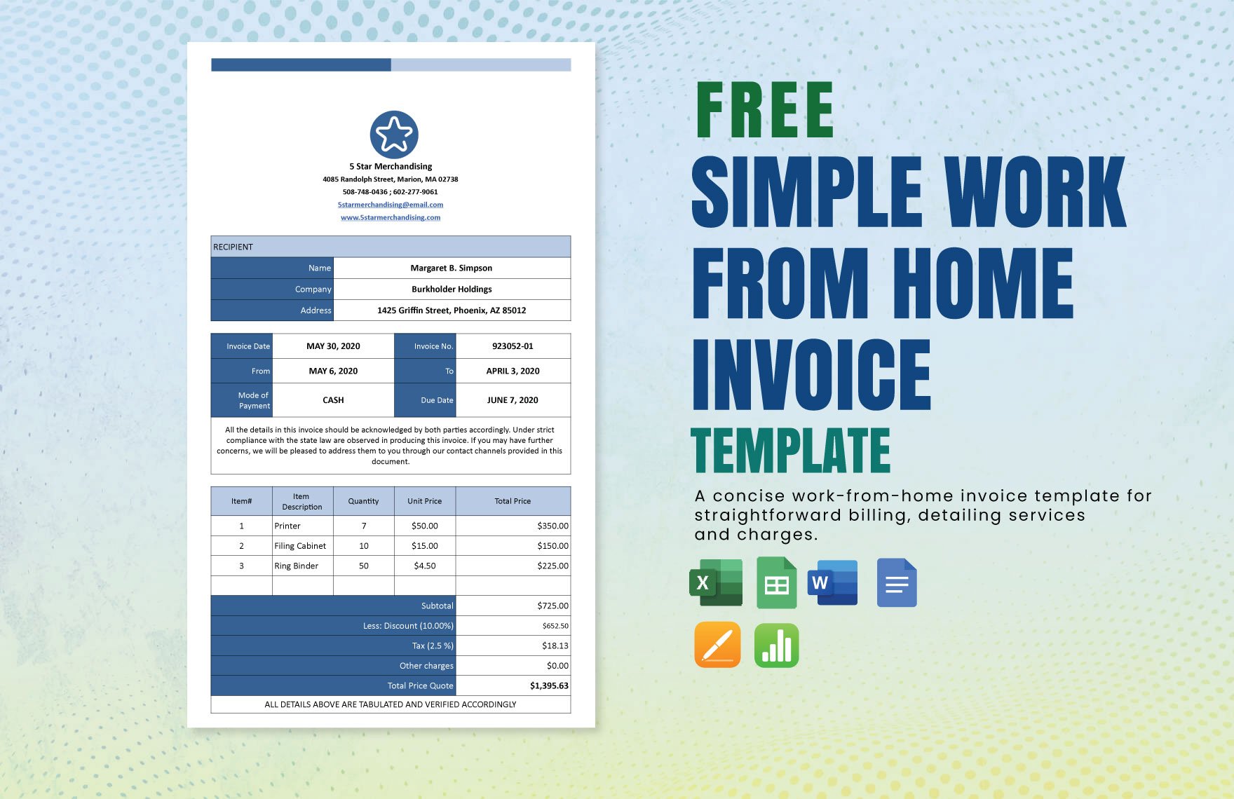 Simple Work From Home Invoice Template