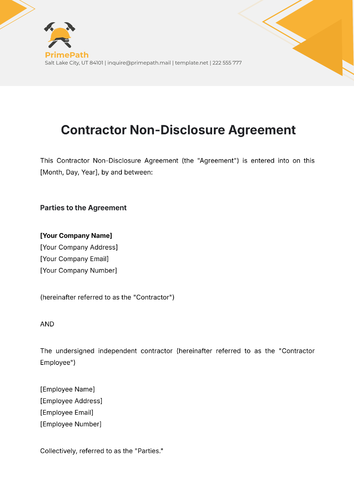 Free Contractor Non-Disclosure Agreement Template