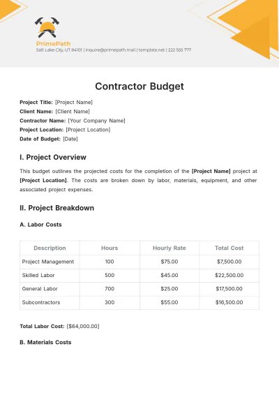 Free Contractor Budget Template to Edit Online
