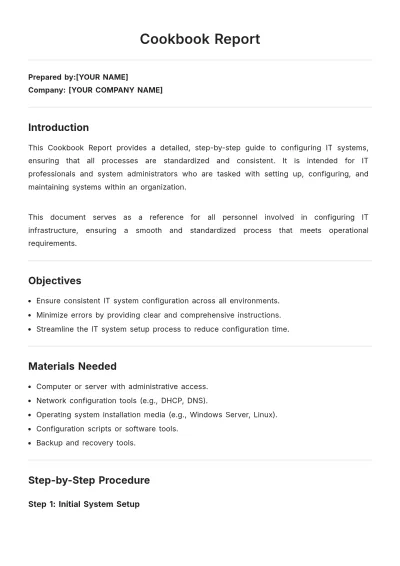 Free Cookbook Report Template to Edit Online