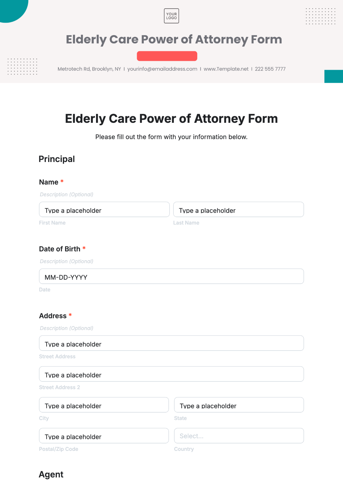 Free Elderly Care Power of Attorney Form Template