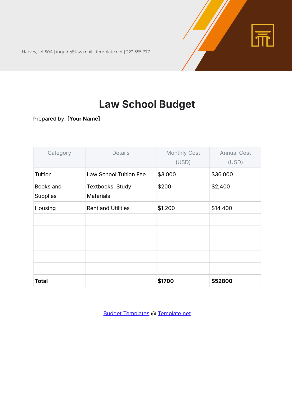 Free Law School Budget Template