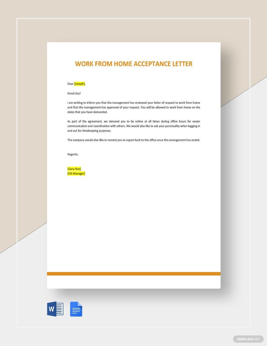 Work From Home Acceptance Letter
