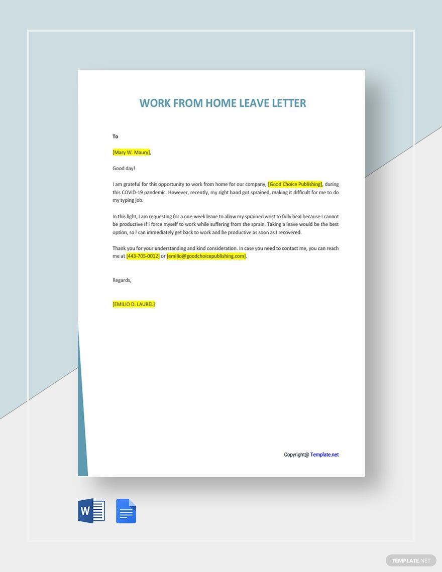 Free Work From Home Leave Letter Template