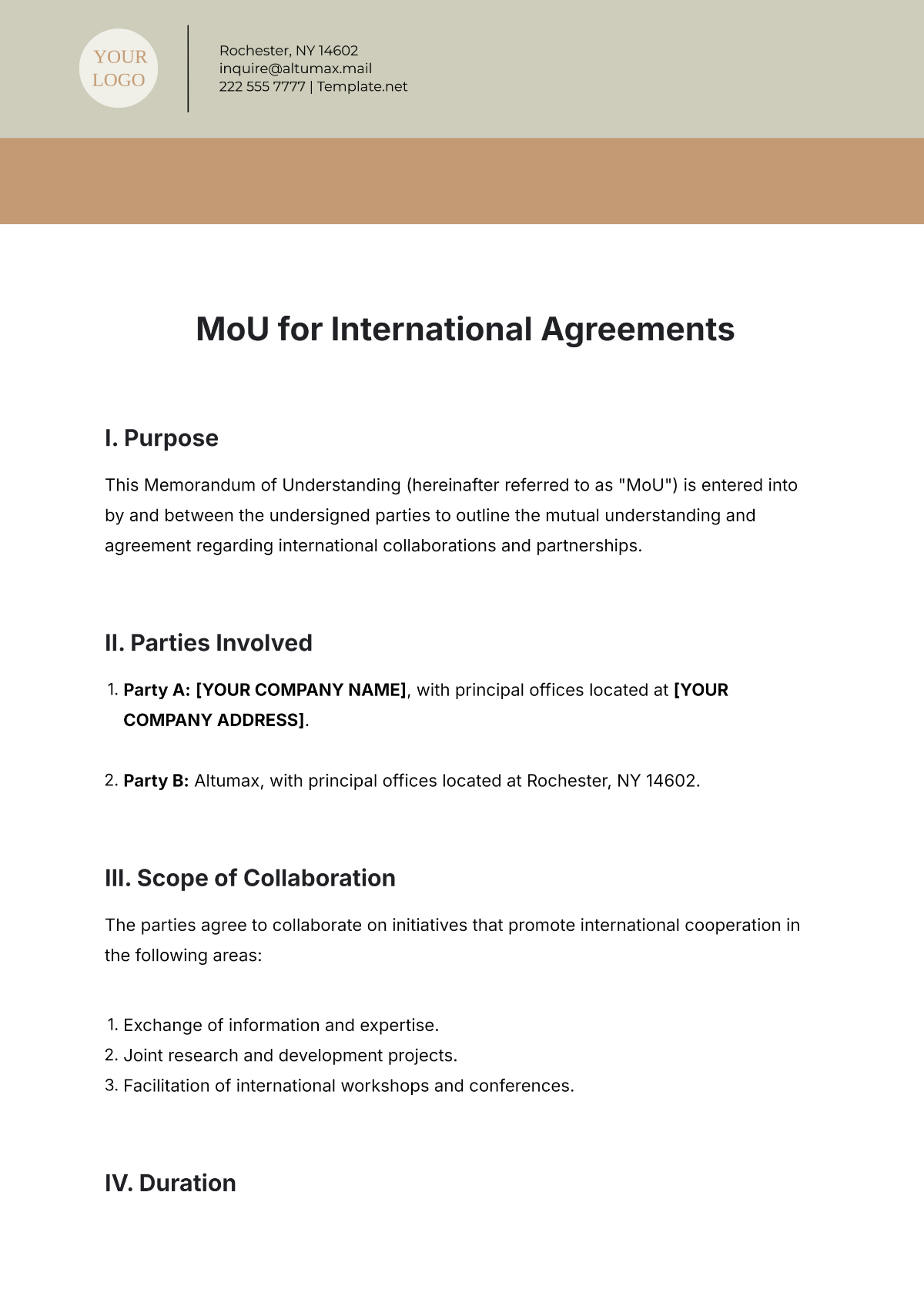 Free MoU Template for International Agreements