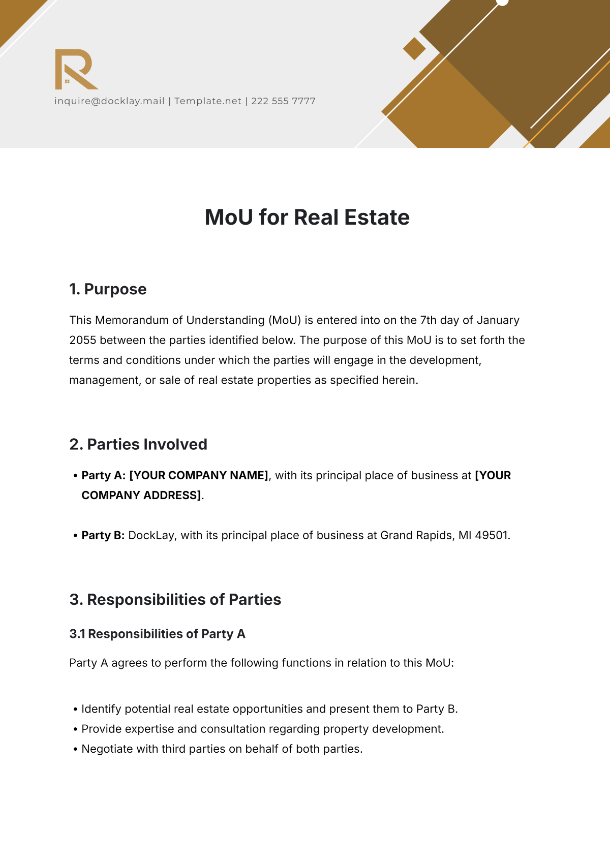 Free MoU Template for Real Estate