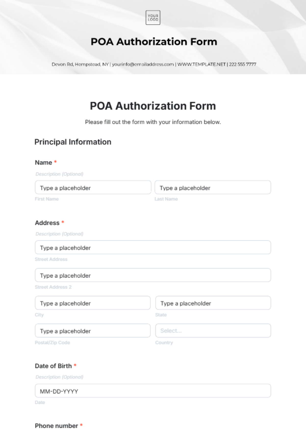 Free POA Authorization Form Template