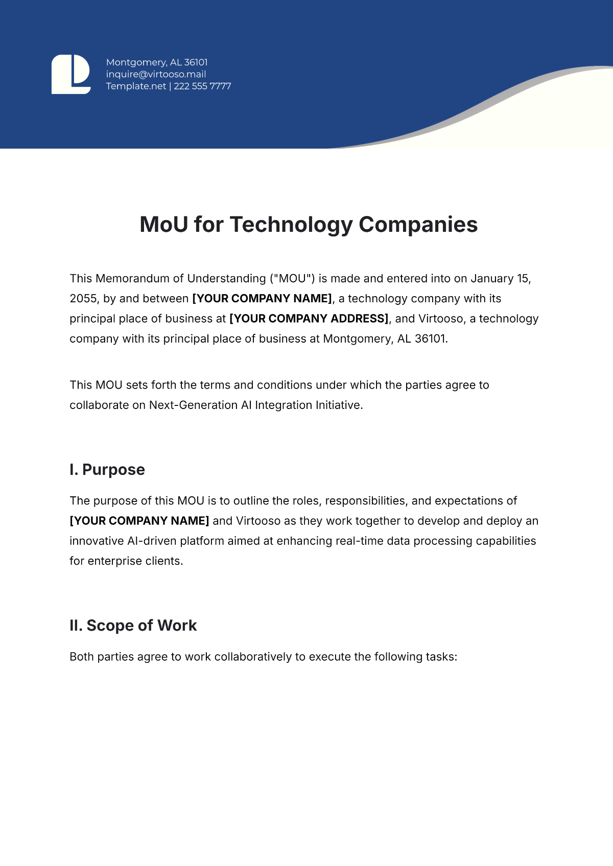 Free MoU Template for Technology Companies