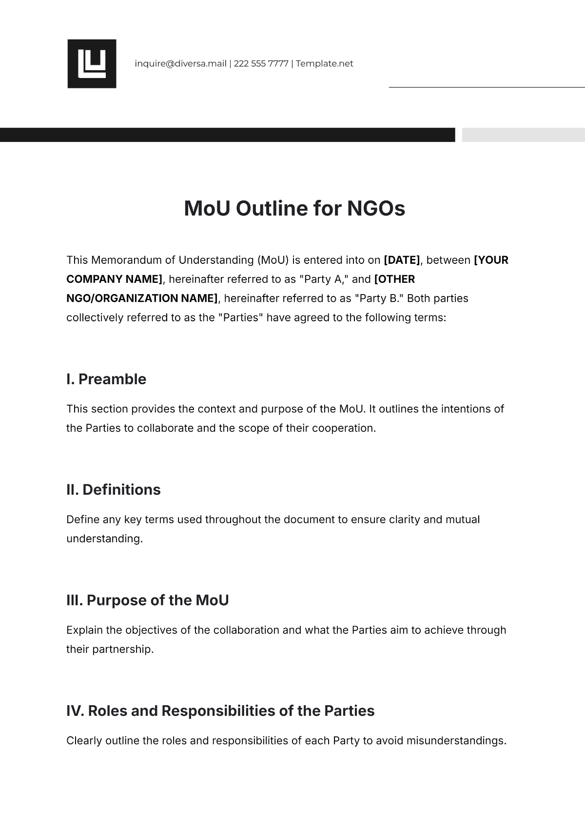 Free MoU Outline Template for NGOs