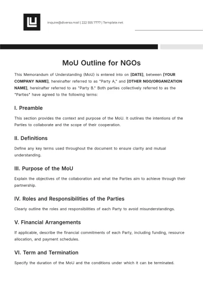 Free MoU Outline Template for NGOs to Edit Online