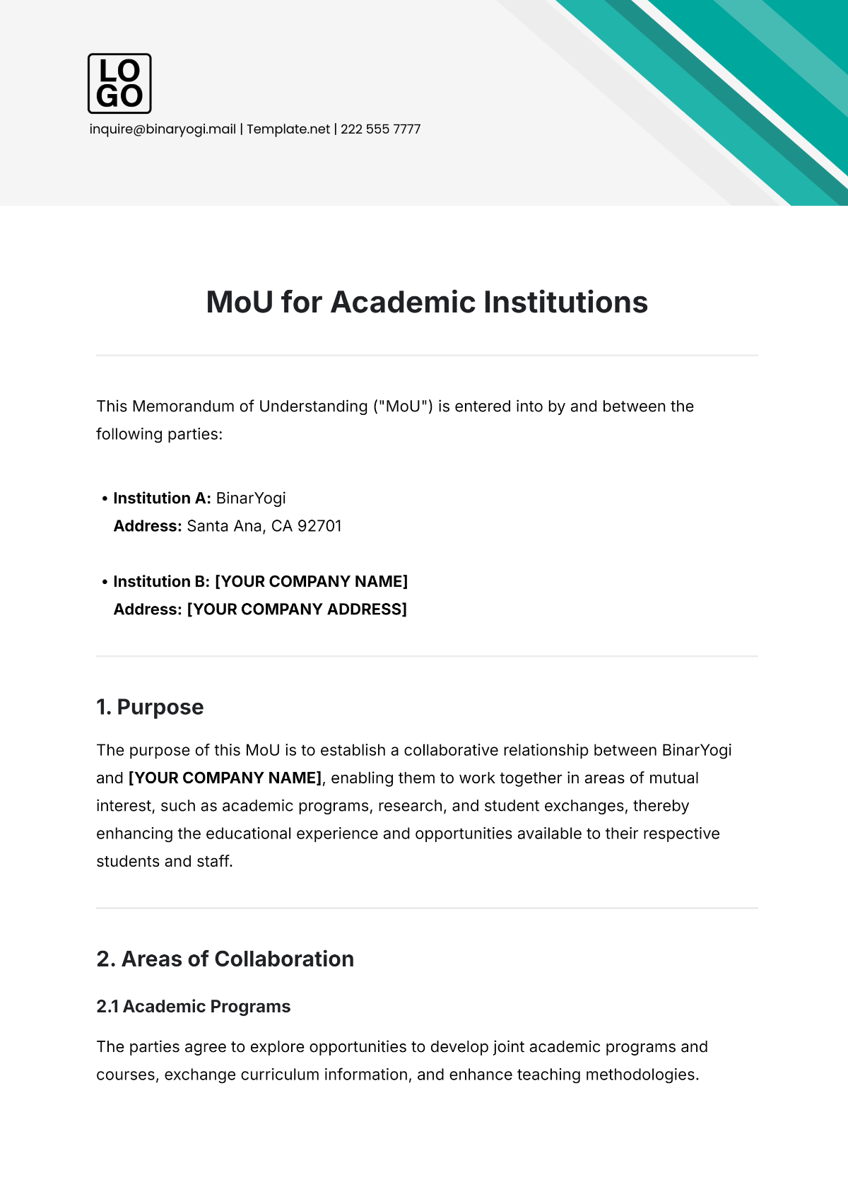 Free MoU Template for Academic Institutions