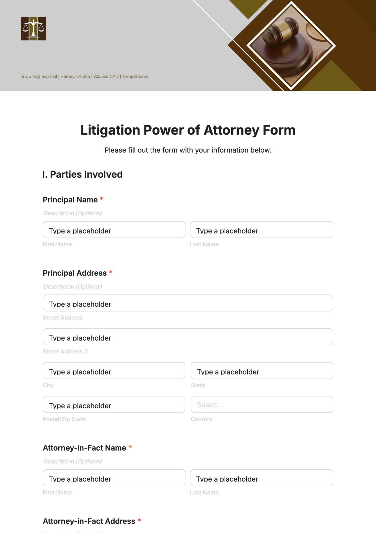 Free Litigation Power of Attorney Form Template