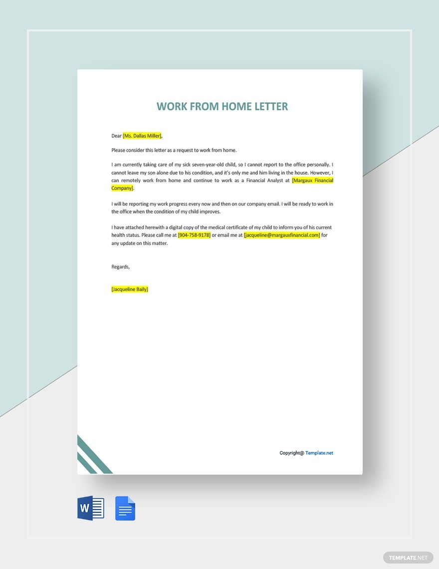 Sample Work From Home Letter