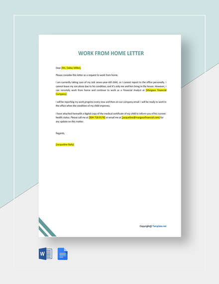 application letter to work from home