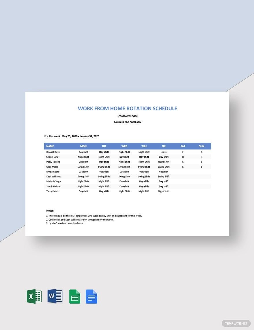 Work From Home Rotation Schedule Template