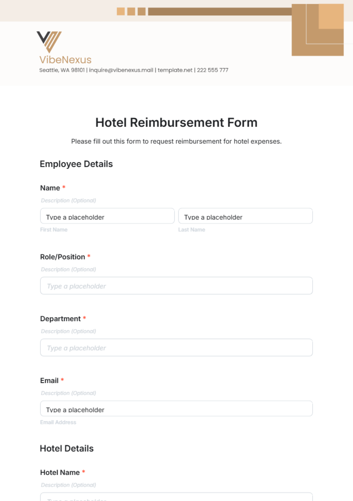 Free Hotel Reimbursement Form Template