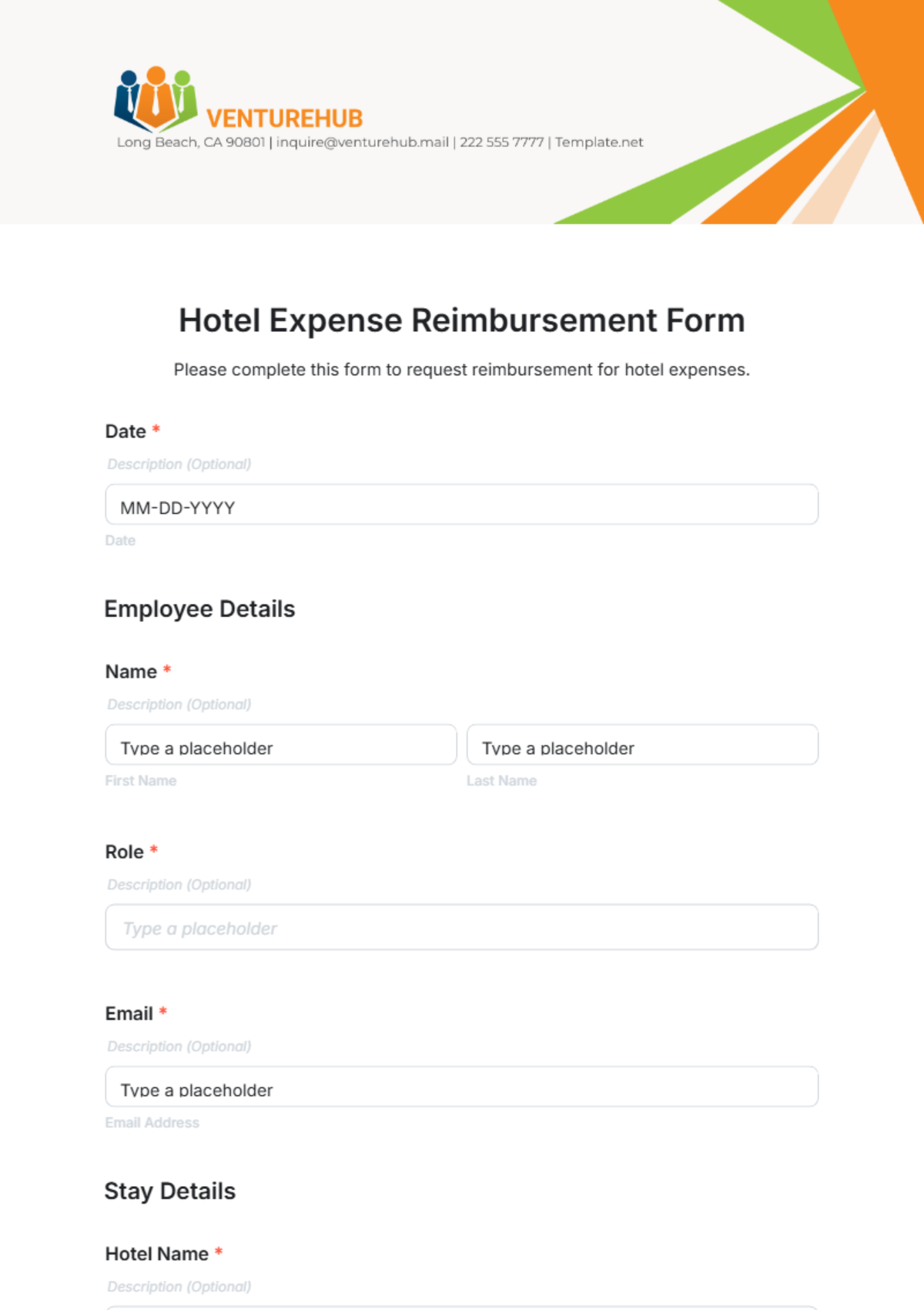 Free Hotel Expense Reimbursement Form Template