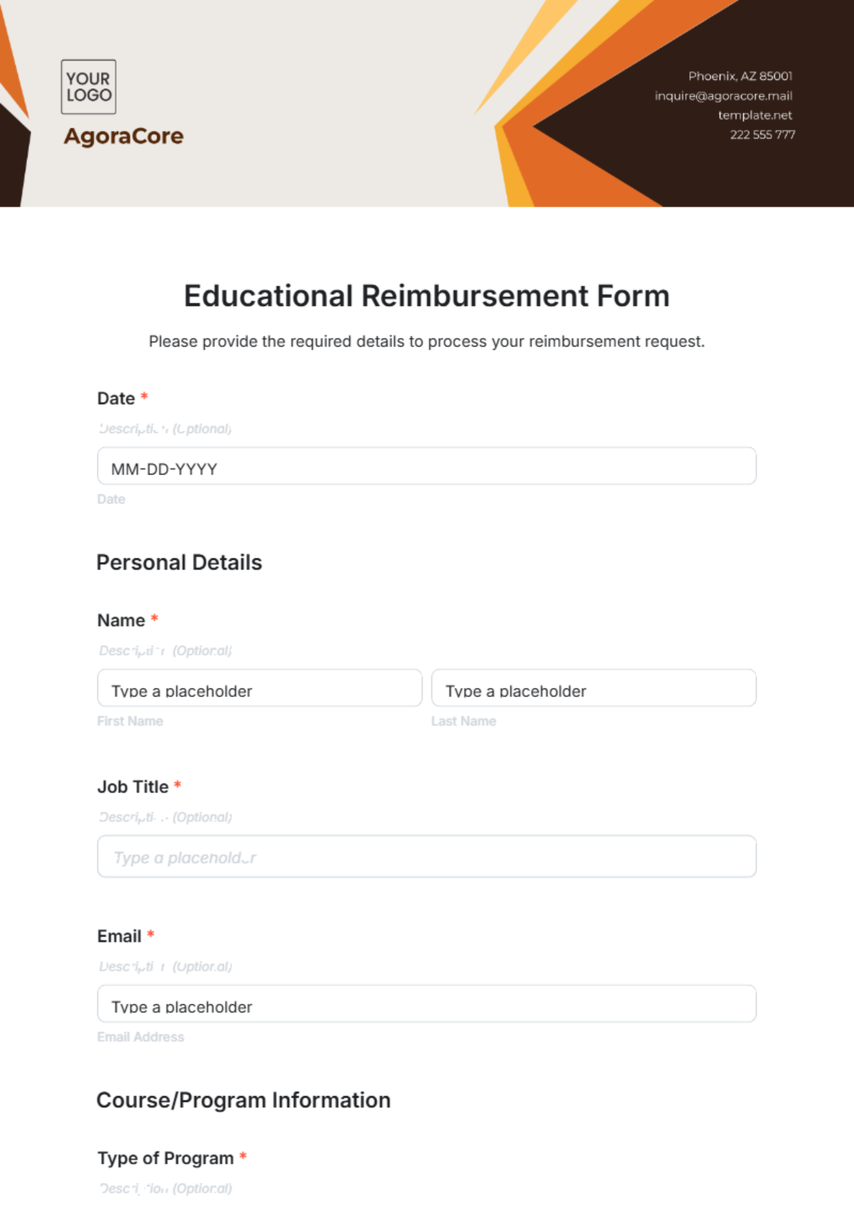 Free Educational Reimbursement Form Template