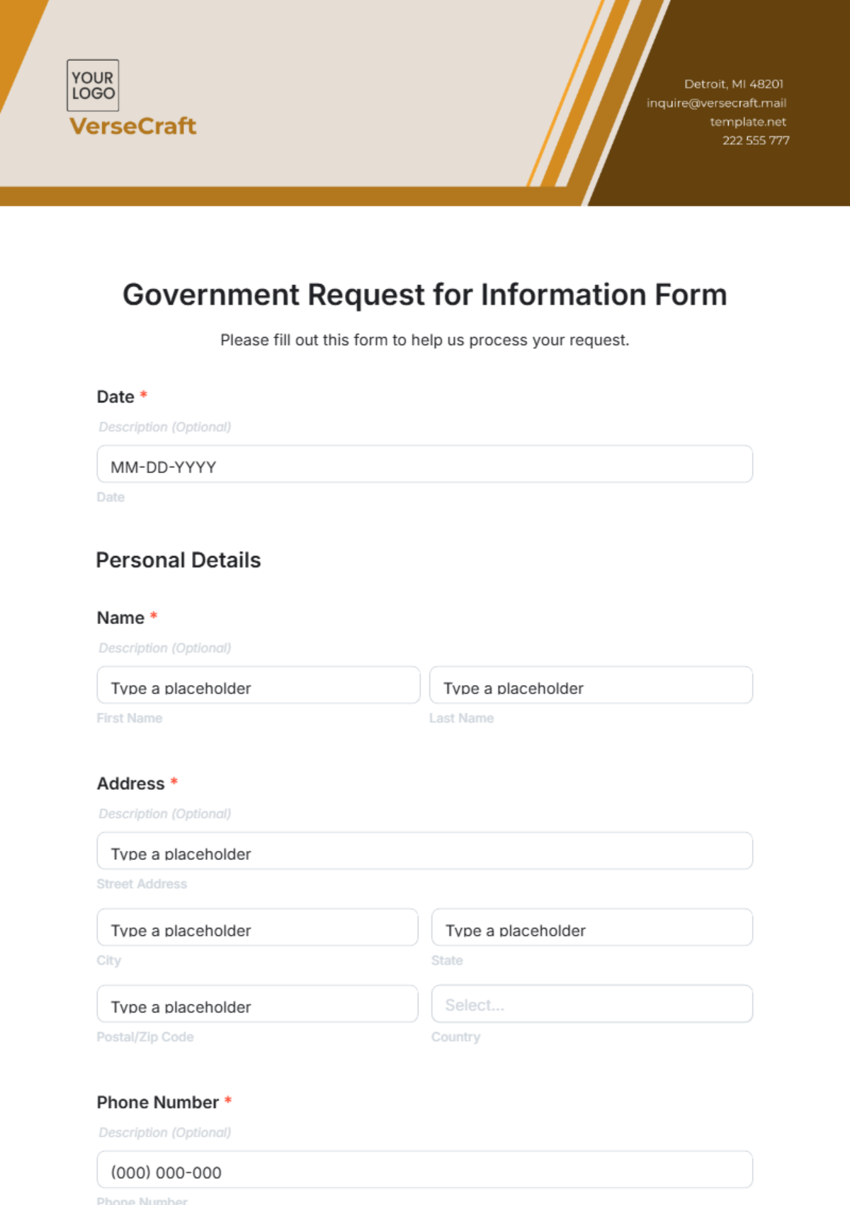 Free Government Request for Information Form Template