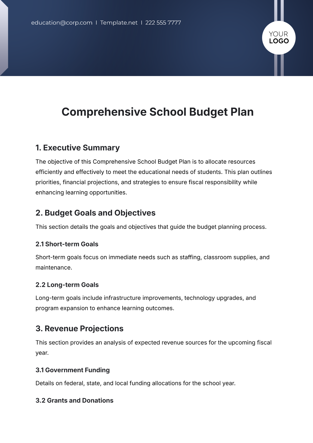 Free Comprehensive School Budget Plan Template