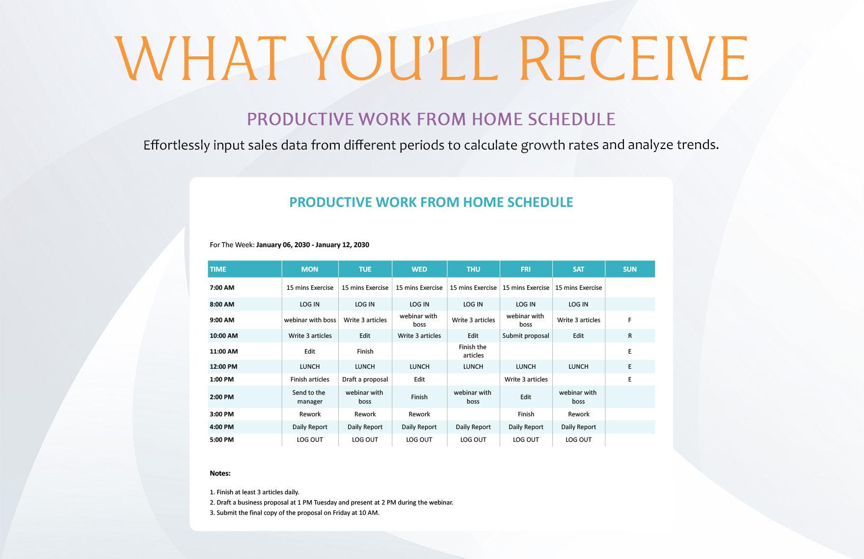 Productive Work From Home Schedule Template