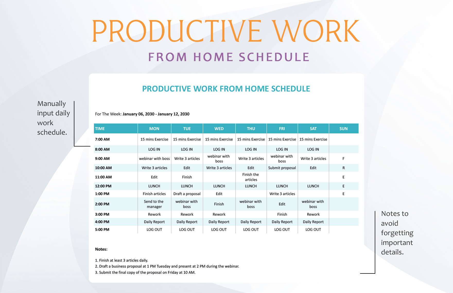 Productive Work From Home Schedule Template