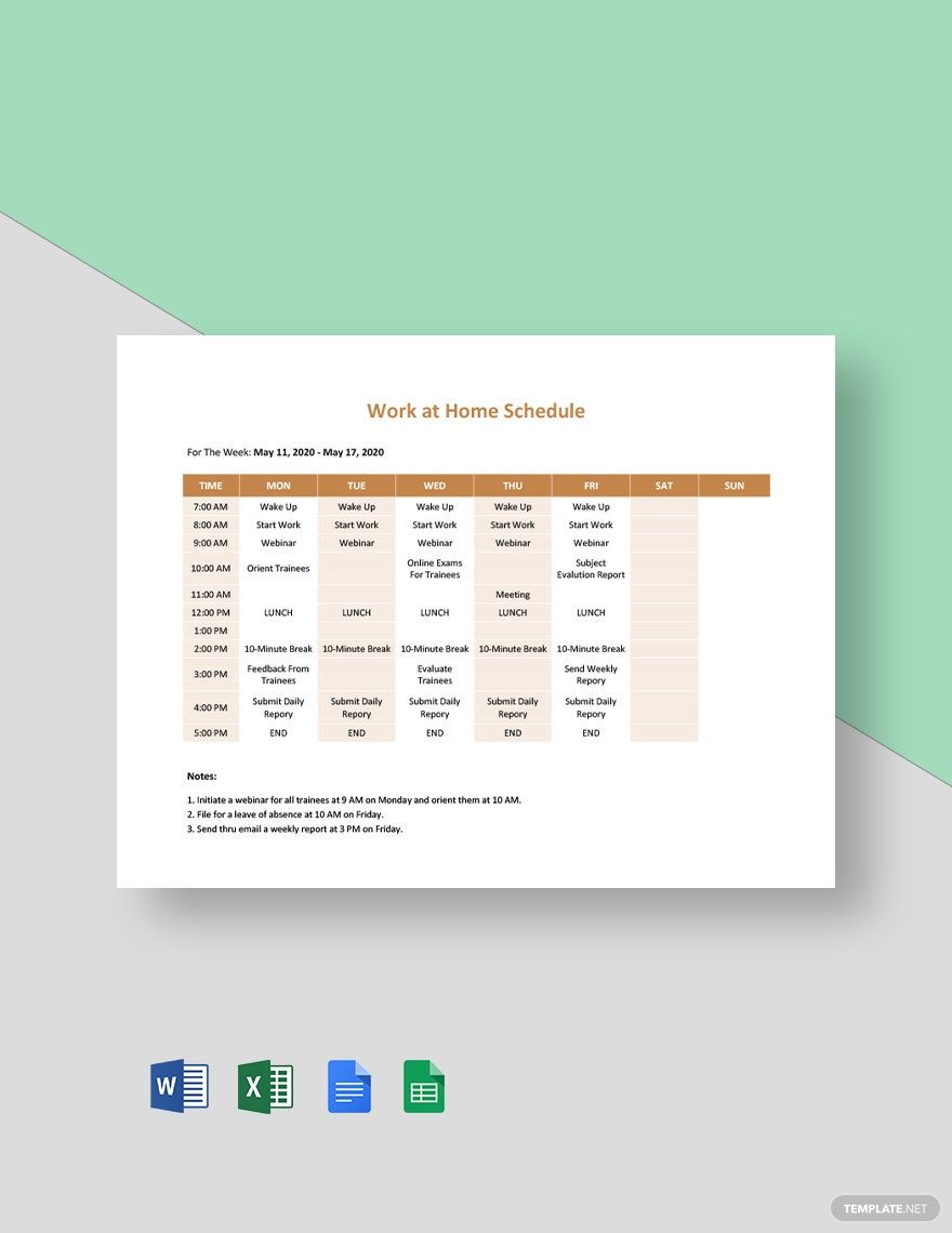 Work at Home Schedule Template Download in Word, Google Docs, Excel