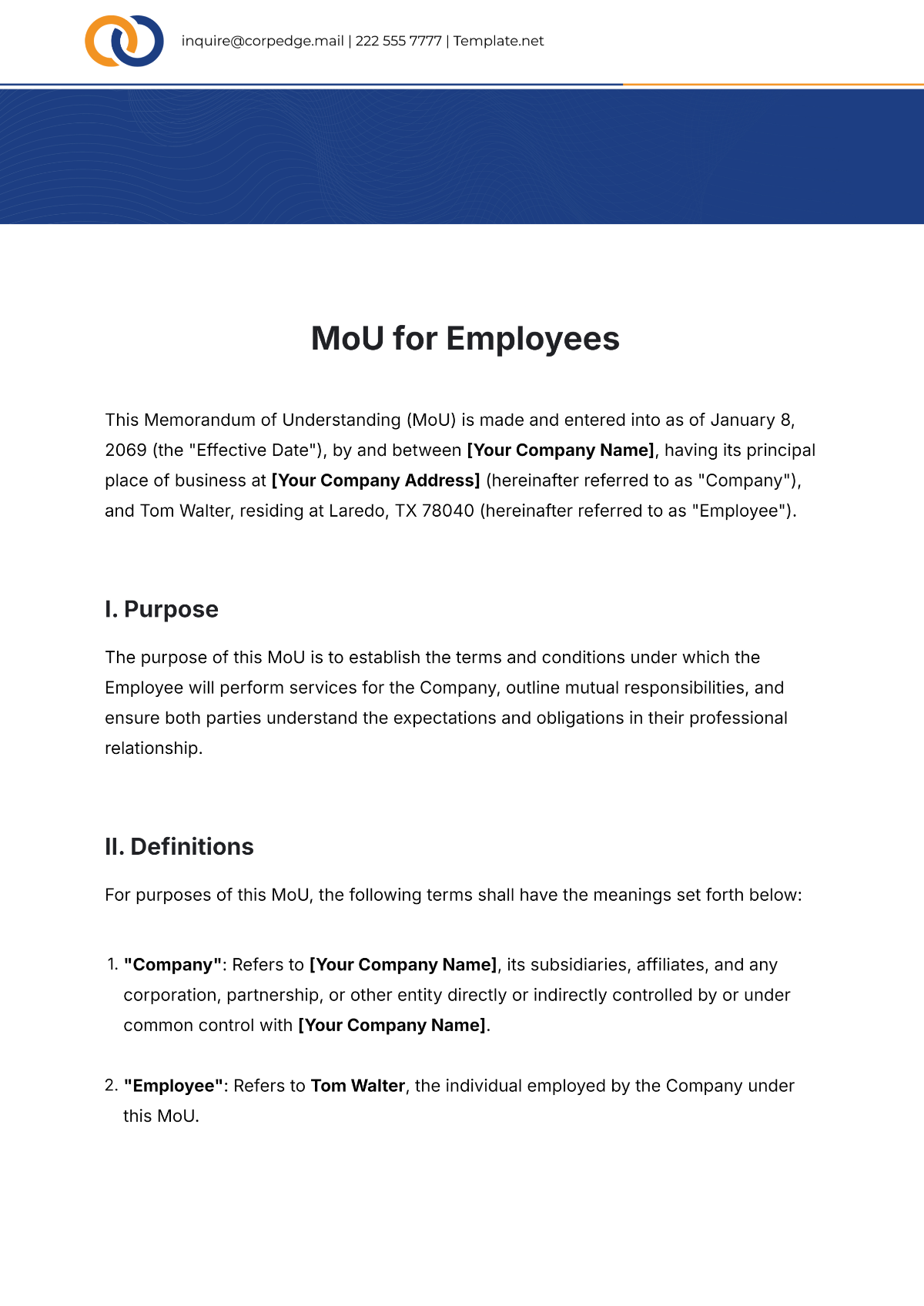 Free MoU Template for Employees