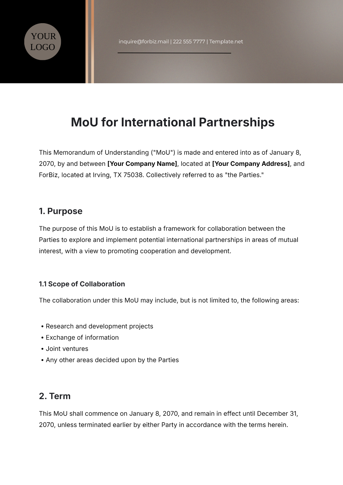 Free MoU For International Partnerships Template To Edit Online