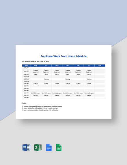 Work From Home Schedule Template - Word | Google Docs