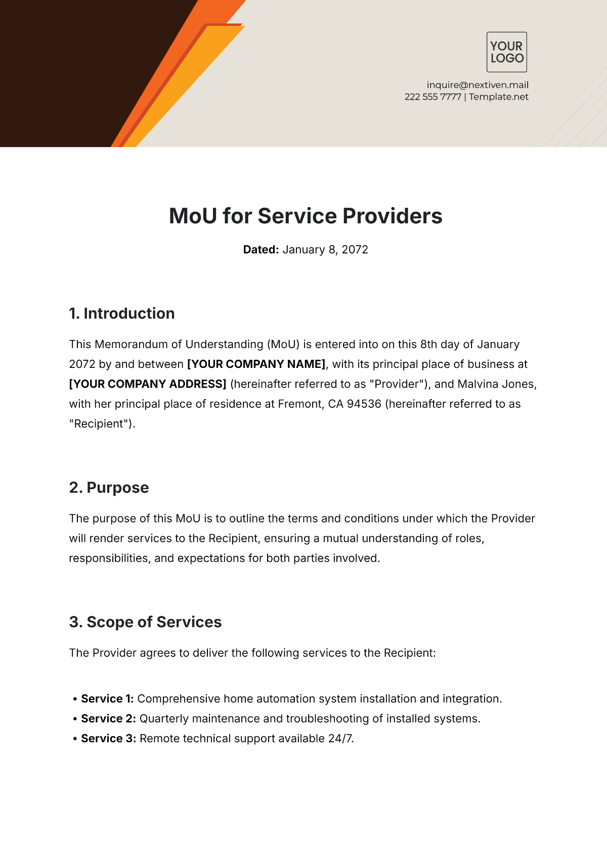 Free MoU Template for Service Providers