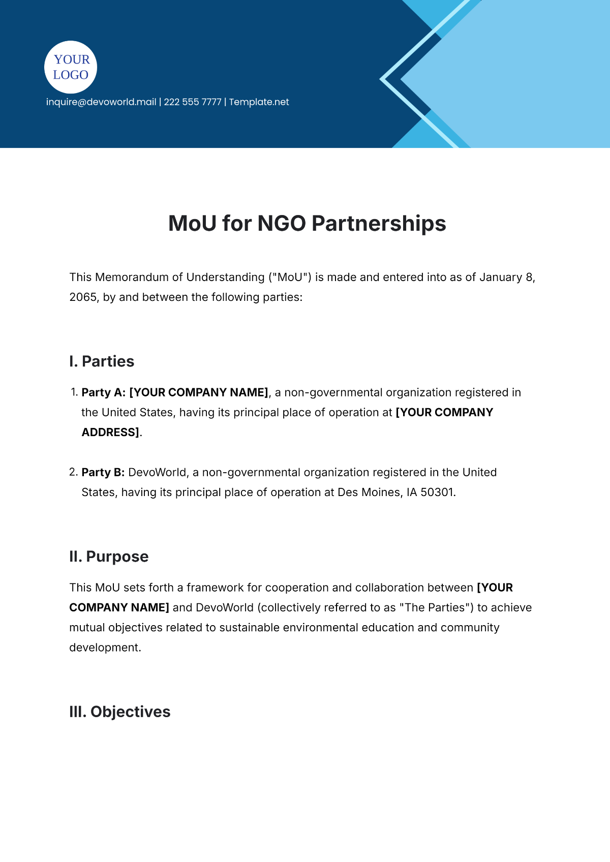 Free MoU Template for NGO Partnerships