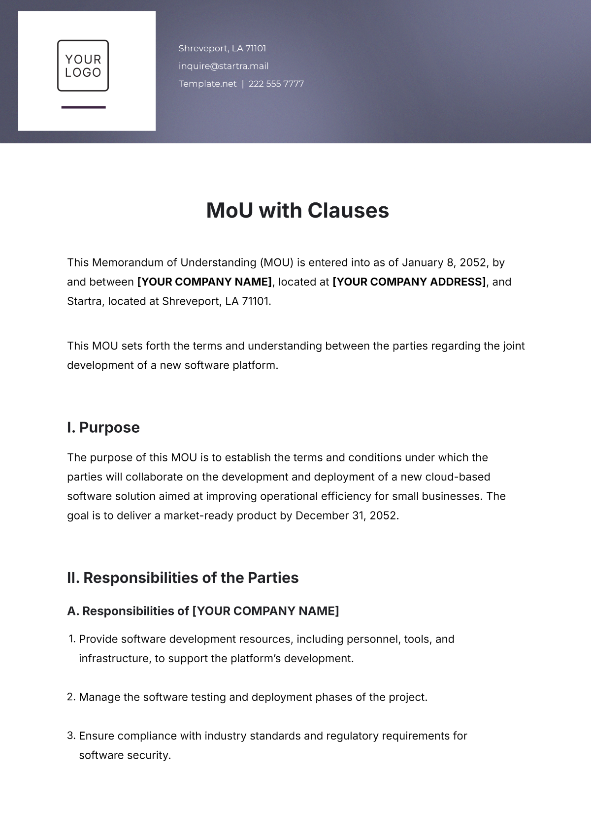 Free MoU Template with Clauses