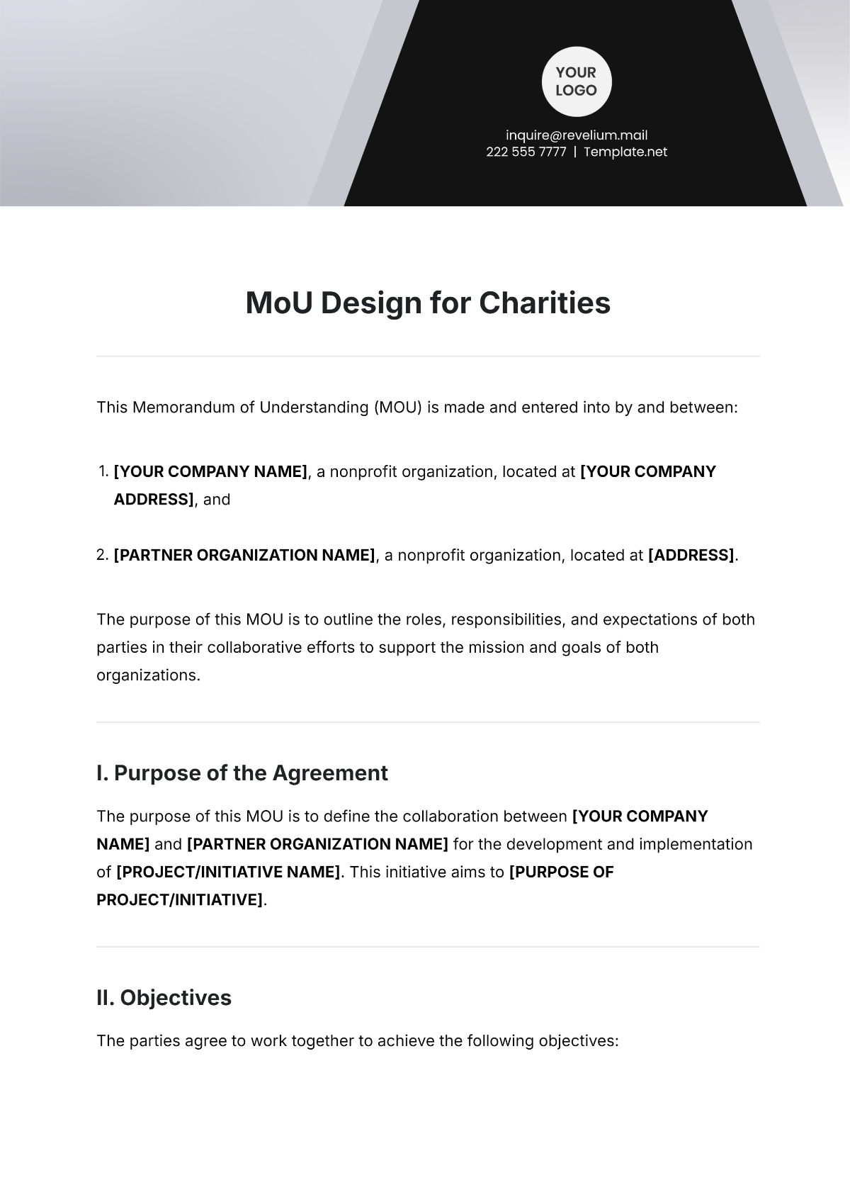 Free MoU Design Template for Charities