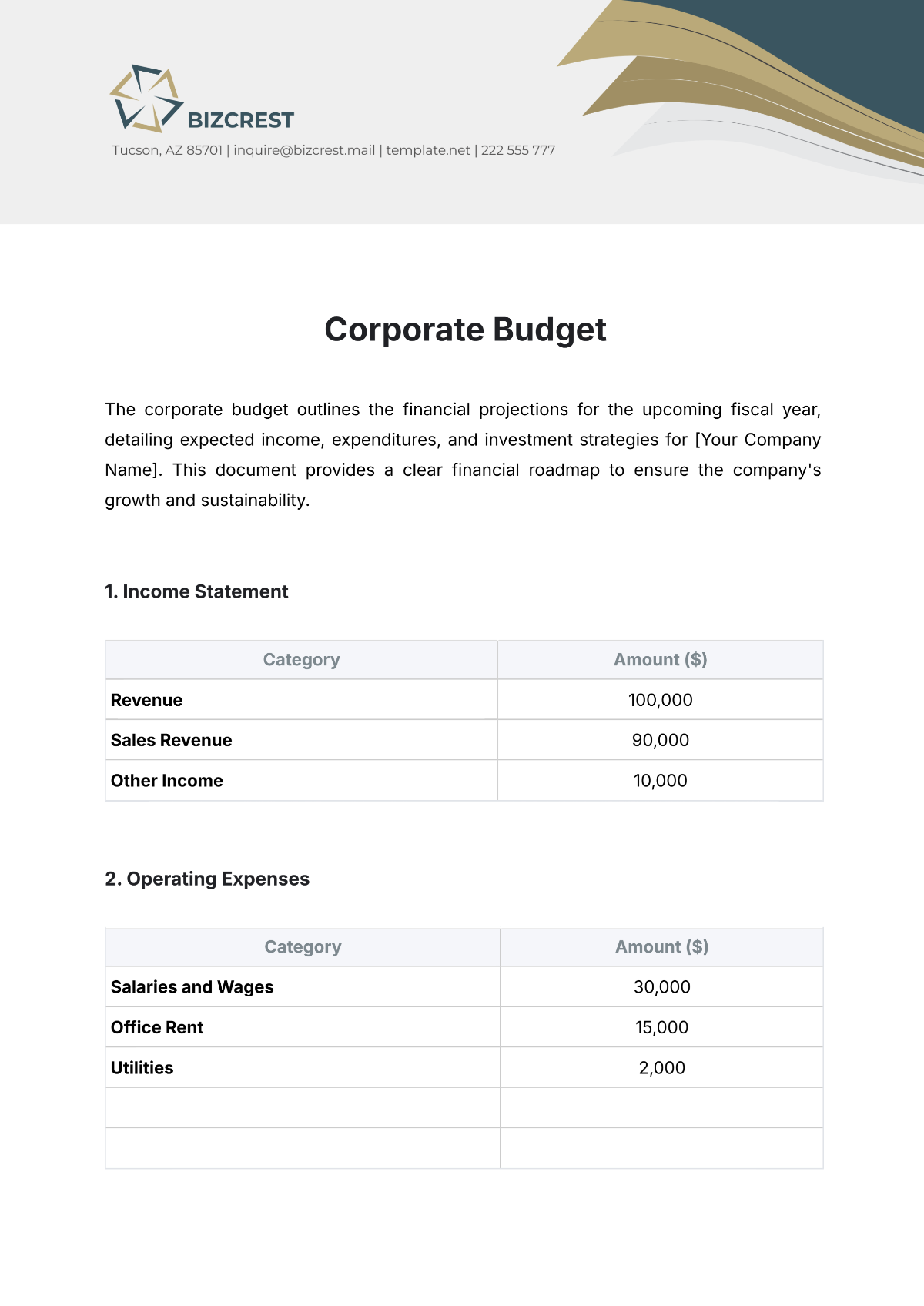 Free Corporate Budget Template