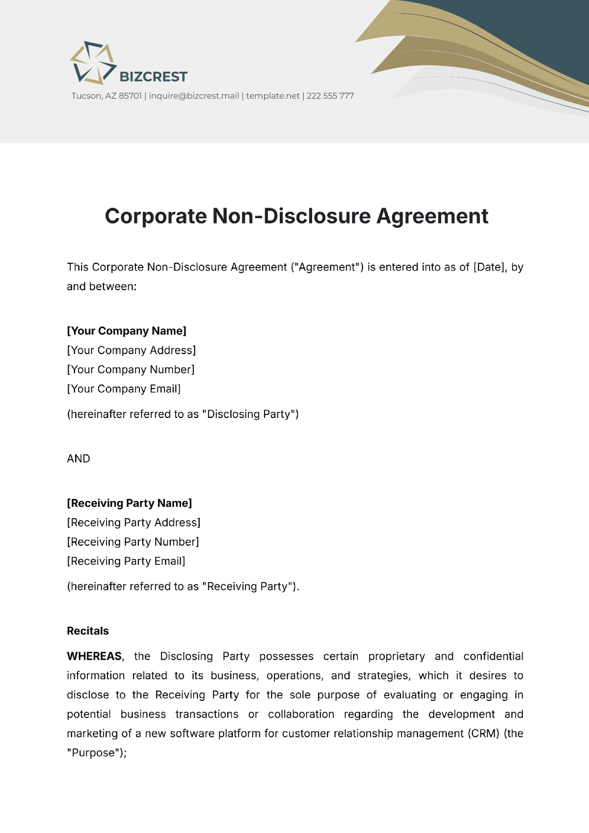 Free Corporate Non-Disclosure Agreement Template