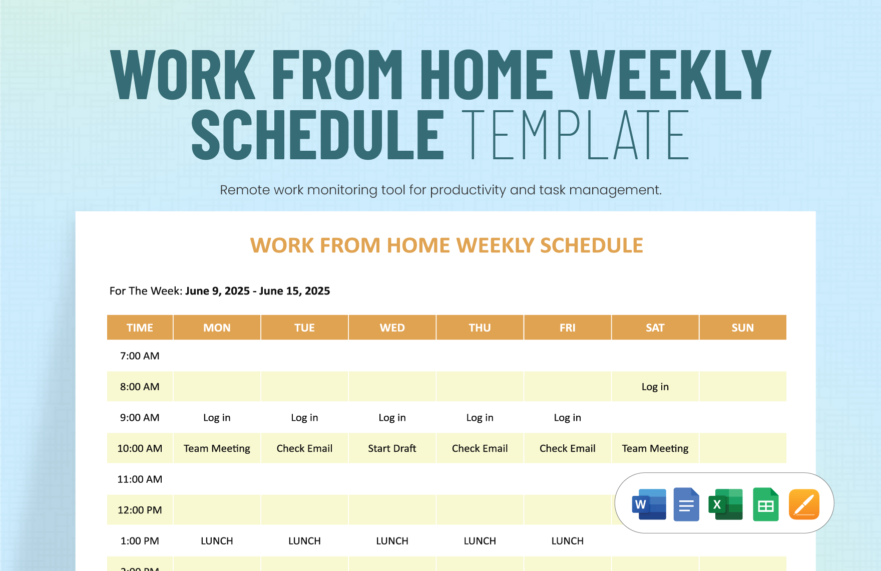 Work From Home Weekly Schedule Template Download in Word, Google Docs