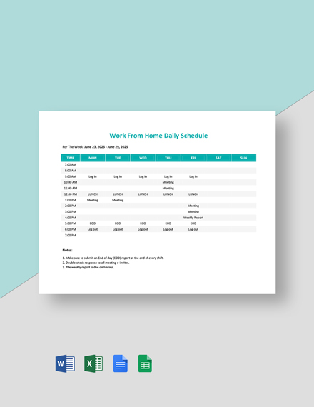 FREE Work From Home Excel - Template Download | Template.net