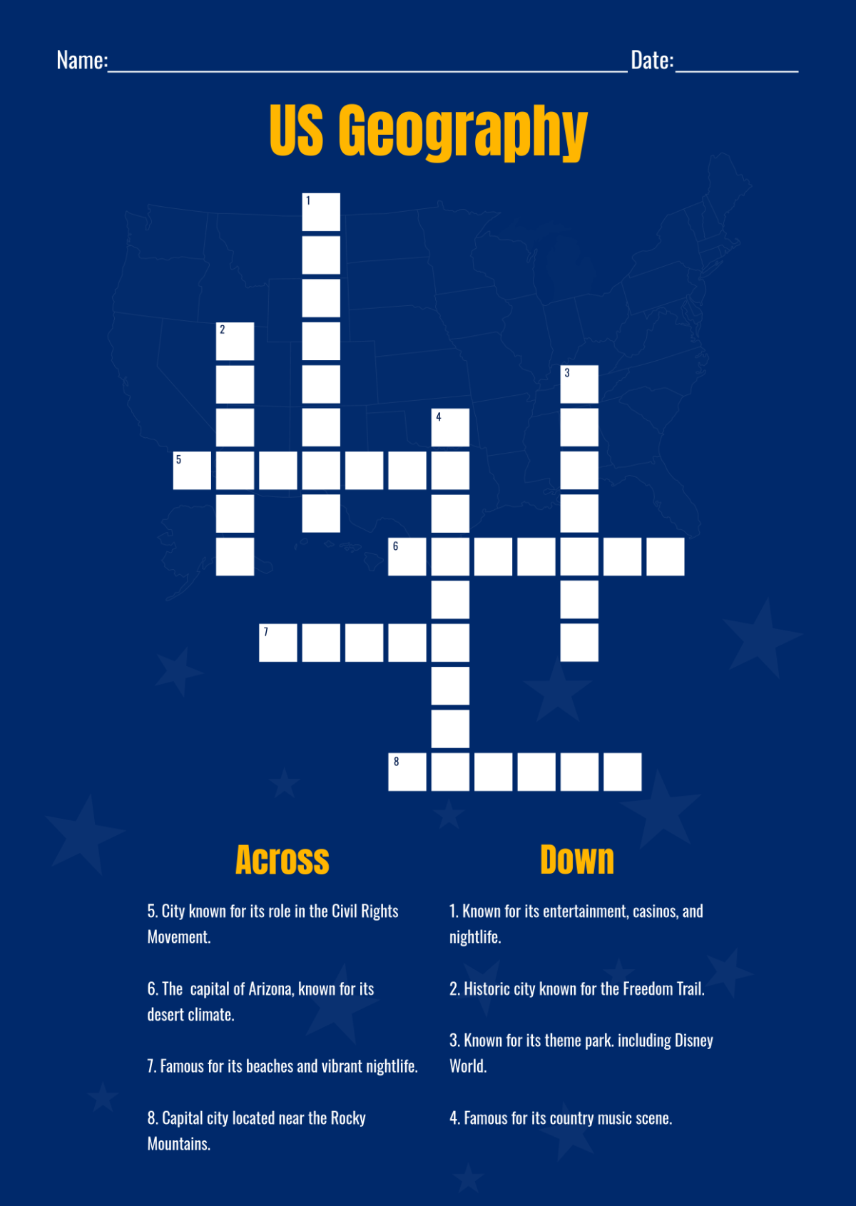 Free Mini Crossword Puzzle for Adults Template