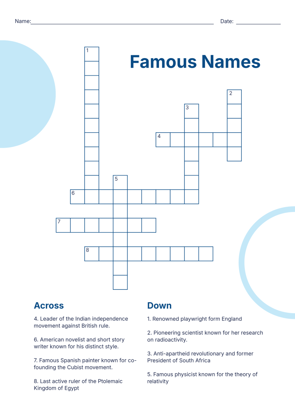 Free Mini Crossword Puzzle for Beginners Template