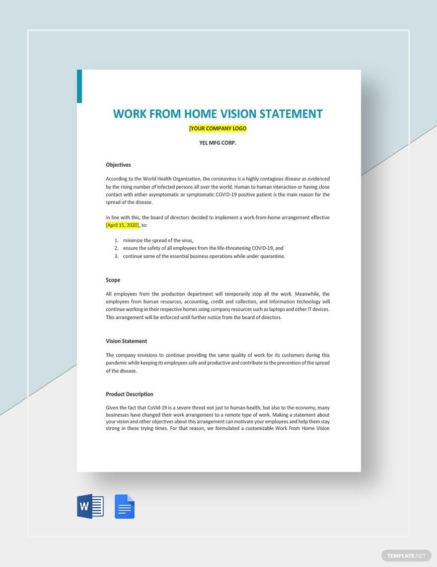 Work From Home Vision Statement Template