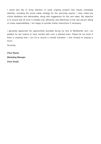 Free Handover Report Two Weeks Notice Letter Template to Edit Online