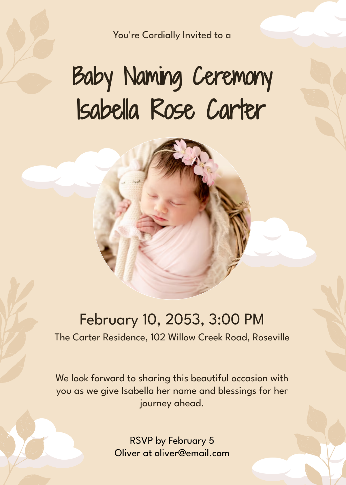 Free Custom Naming Ceremony Invitation Template