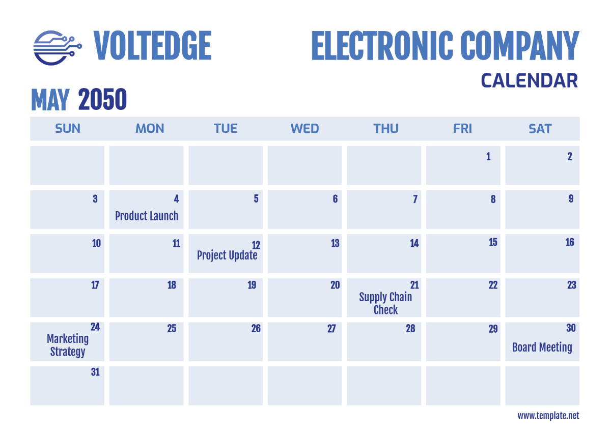 Free Electronic Company Calendar Template