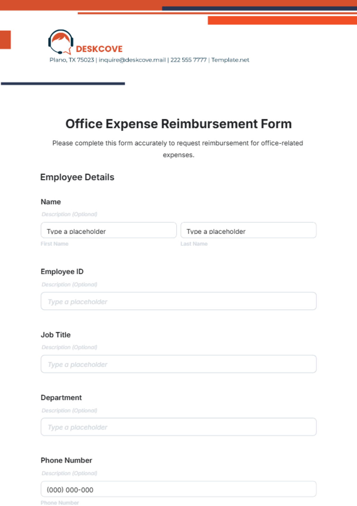 Office Expense Reimbursement Form Template - Edit Online & Download