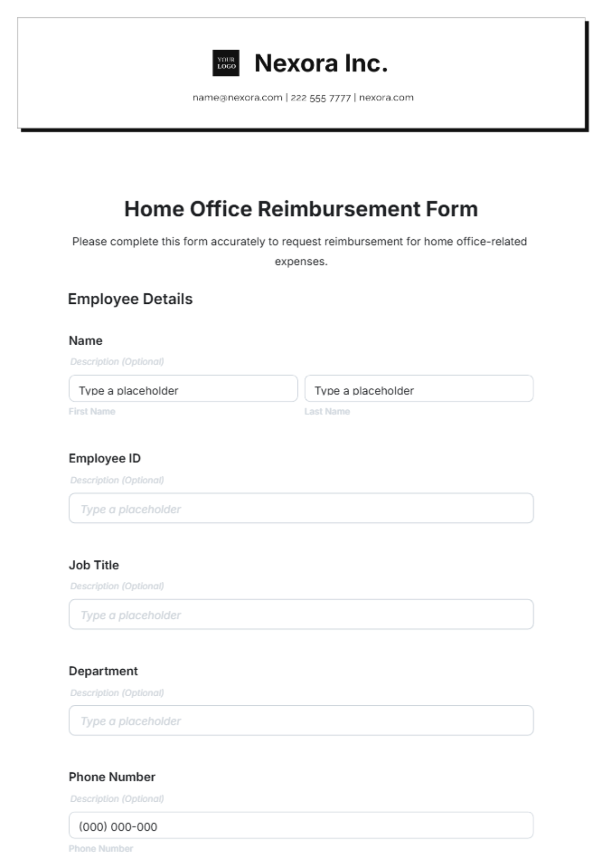 Home Office Reimbursement Form Template - Edit Online & Download