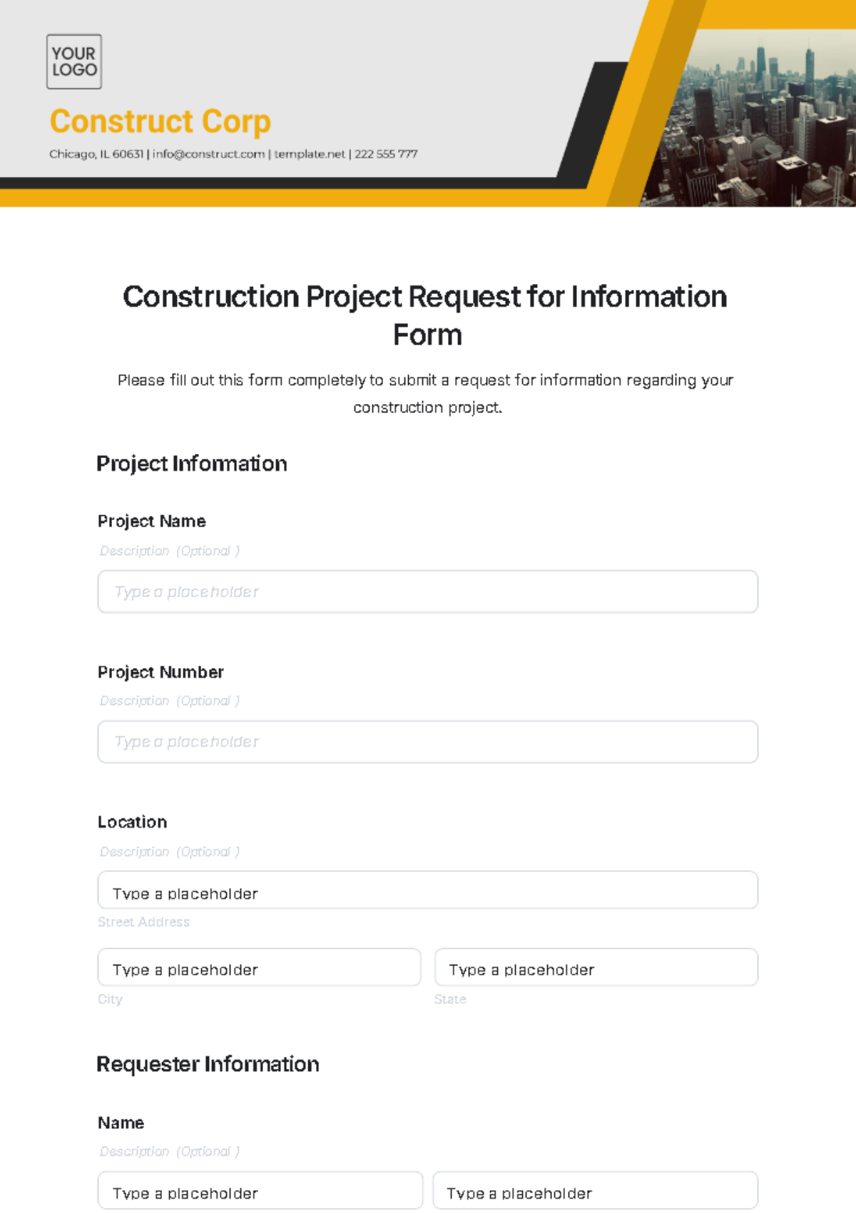 Free Construction Project Request for Information Form Template