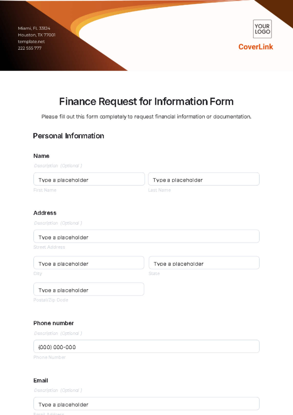 Free Finance Request for Information Form Template