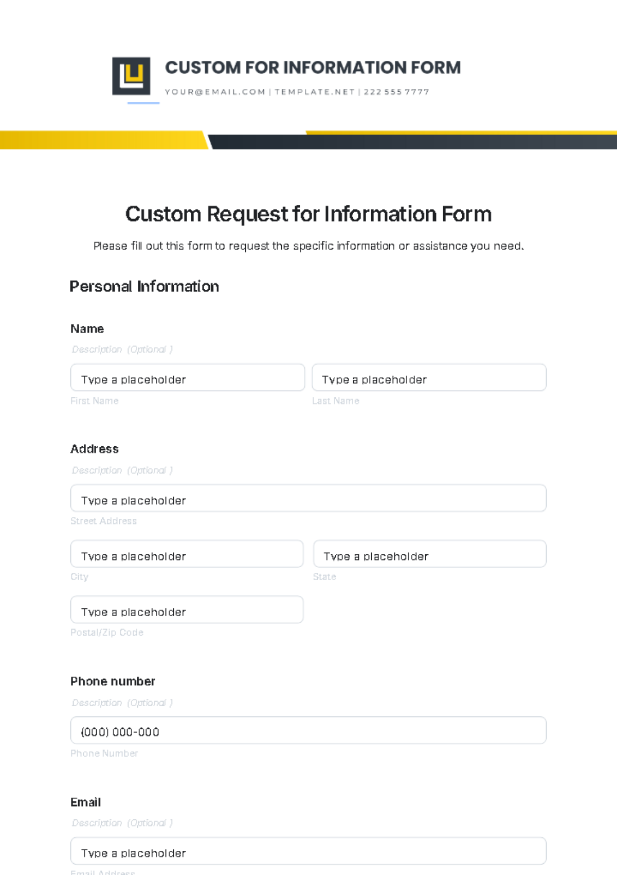 Free Custom Request for Information Form Template